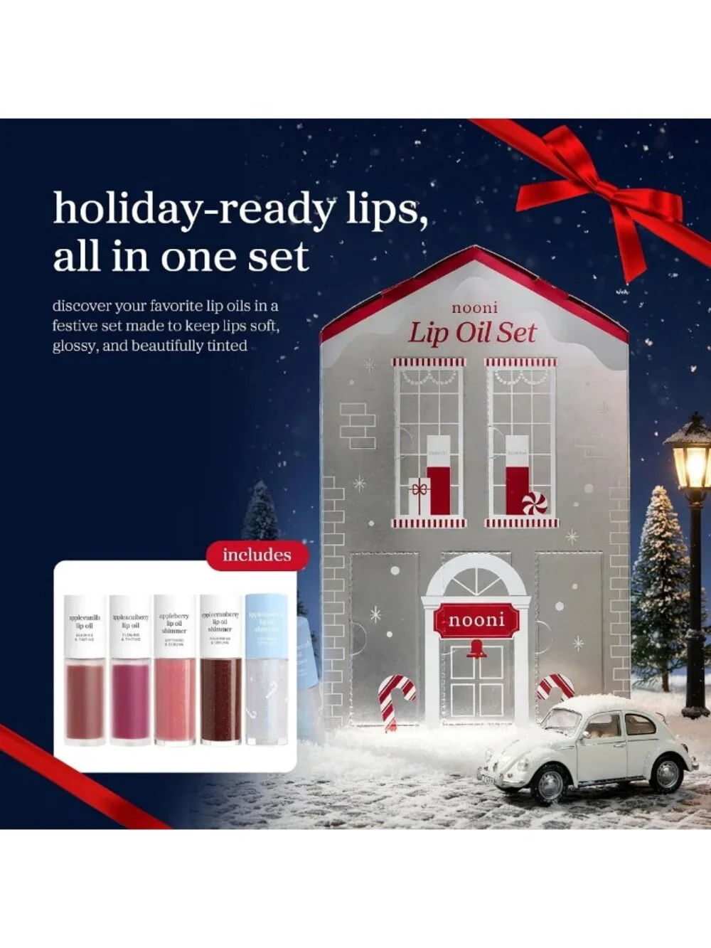 Tinted Plumping Lip Oil Set - 5 Holiday Shades for Moisturizing Lips
